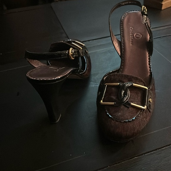 Black and Crimson Cole Haan Haired Sling-backs - Picture 3 of 9